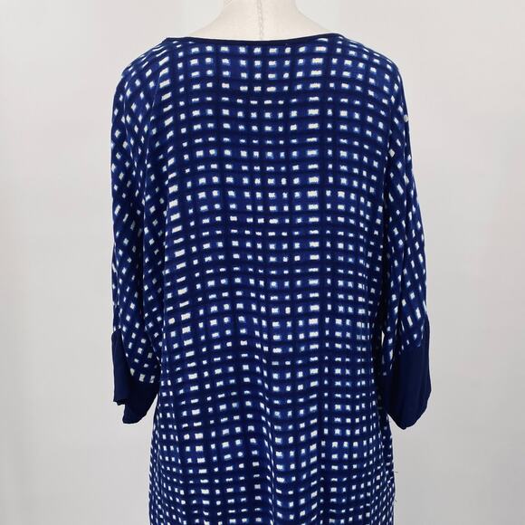 Natori Kaftan Midi Dress V Neck Domlan Sleeve Relaxed Fit Printed Blue White S - Picture 5 of 8